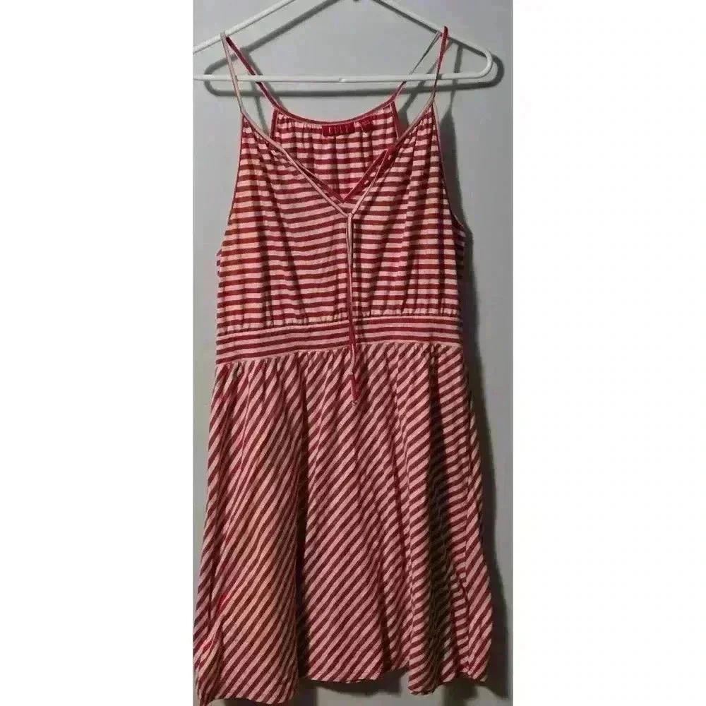 Women ELLE‎ Dress L Red White Striped